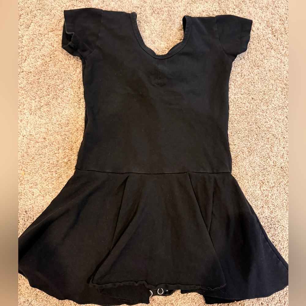 Girls Black Ballet Gymnastics Short-Sleeve Skirted Leotard Bow Back Size 130cm